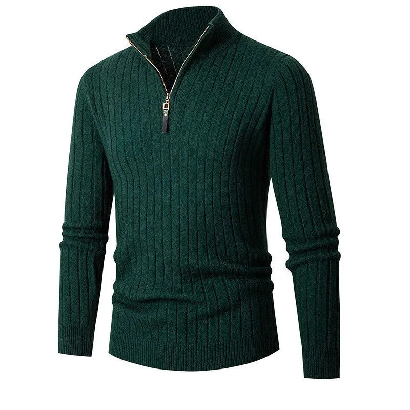 Herren Halbzip-Pullover mit hohem Kragen und Rippbündchen