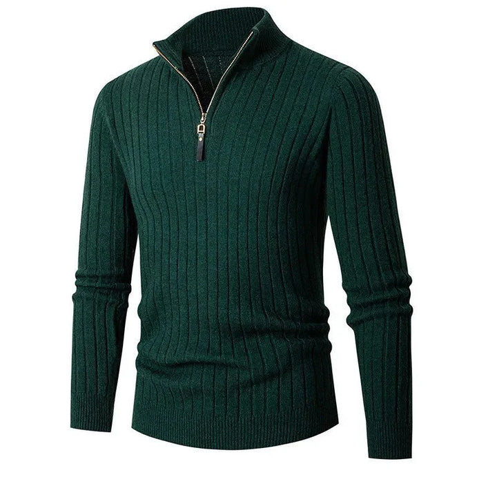 Herren Halbzip-Pullover mit hohem Kragen und Rippbündchen