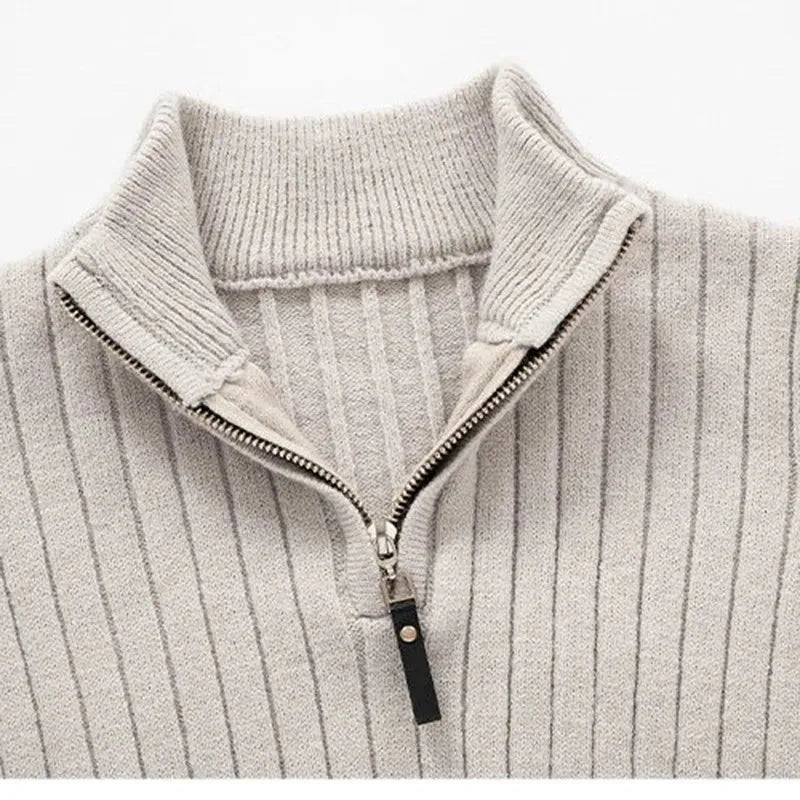 Herren Halbzip-Pullover mit hohem Kragen und Rippbündchen