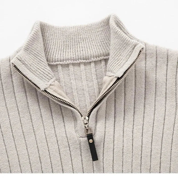 Herren Halbzip-Pullover mit hohem Kragen und Rippbündchen