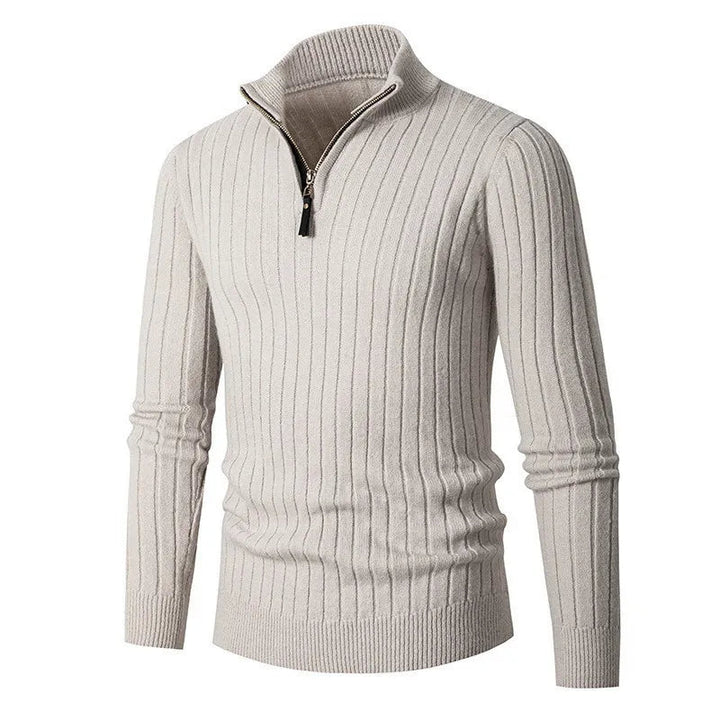 Herren Halbzip-Pullover mit hohem Kragen und Rippbündchen