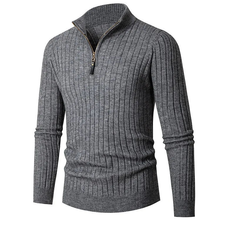 Herren Halbzip-Pullover mit hohem Kragen und Rippbündchen
