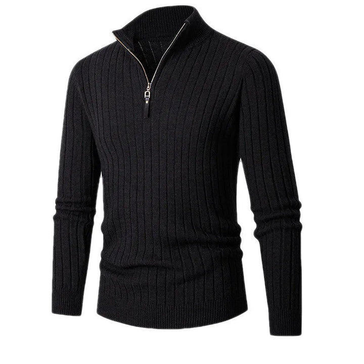 Herren Halbzip-Pullover mit hohem Kragen und Rippbündchen