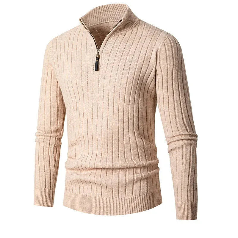 Herren Halbzip-Pullover mit hohem Kragen und Rippbündchen