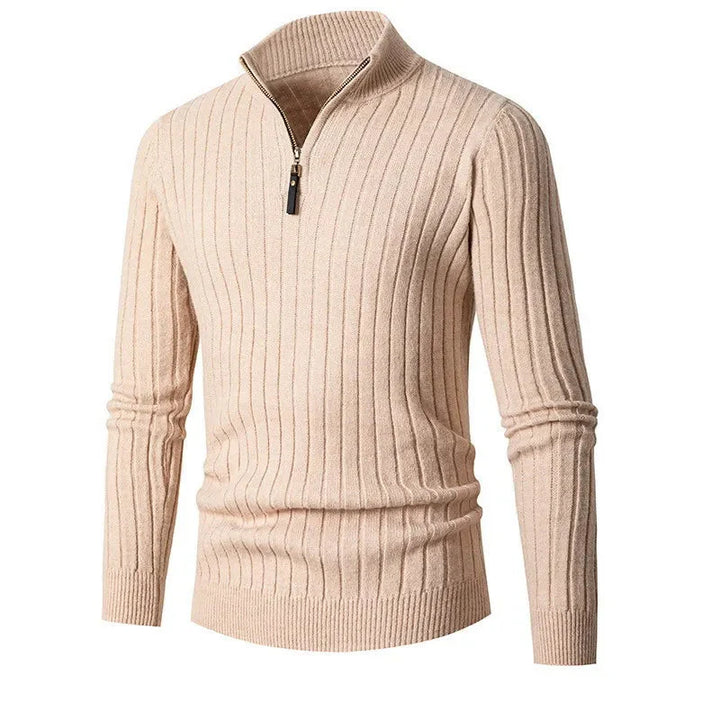 Herren Halbzip-Pullover mit hohem Kragen und Rippbündchen