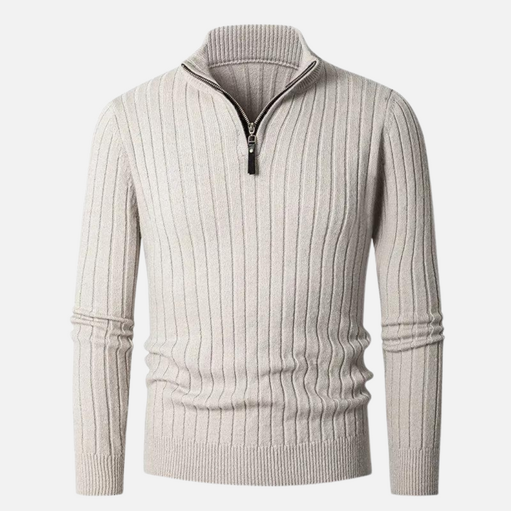 Herren Halbzip-Pullover mit hohem Kragen und Rippbündchen