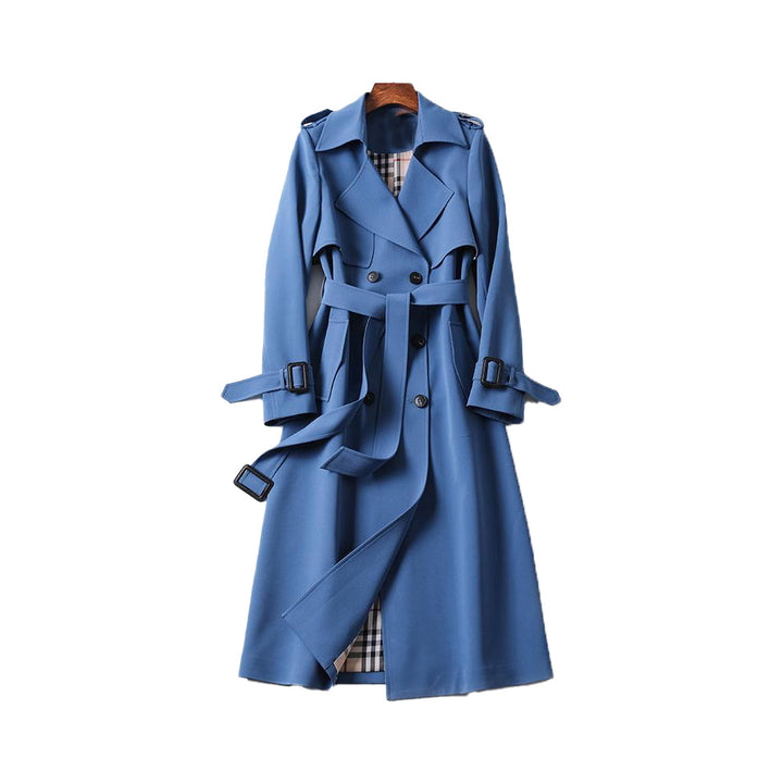 Damen Trenchcoat lang mit Gürtel und doppelreihiger Knopfleiste