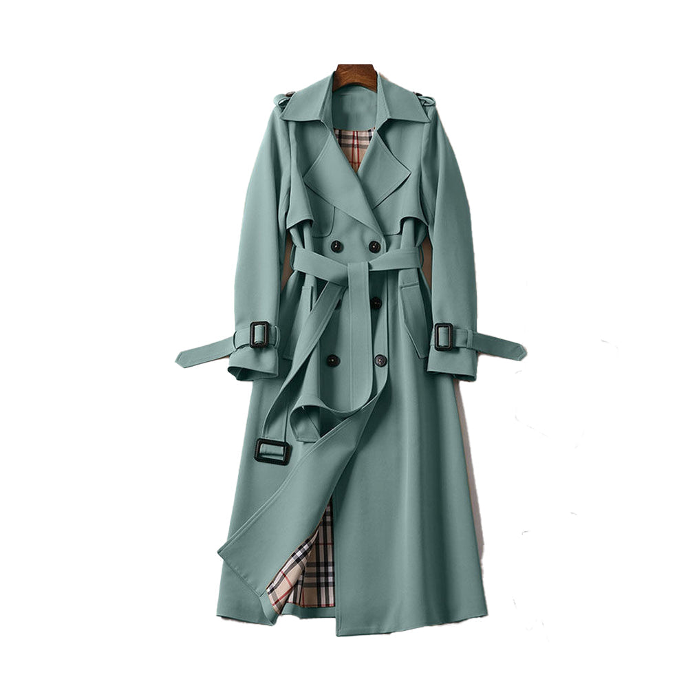 Damen Trenchcoat lang mit Gürtel und doppelreihiger Knopfleiste