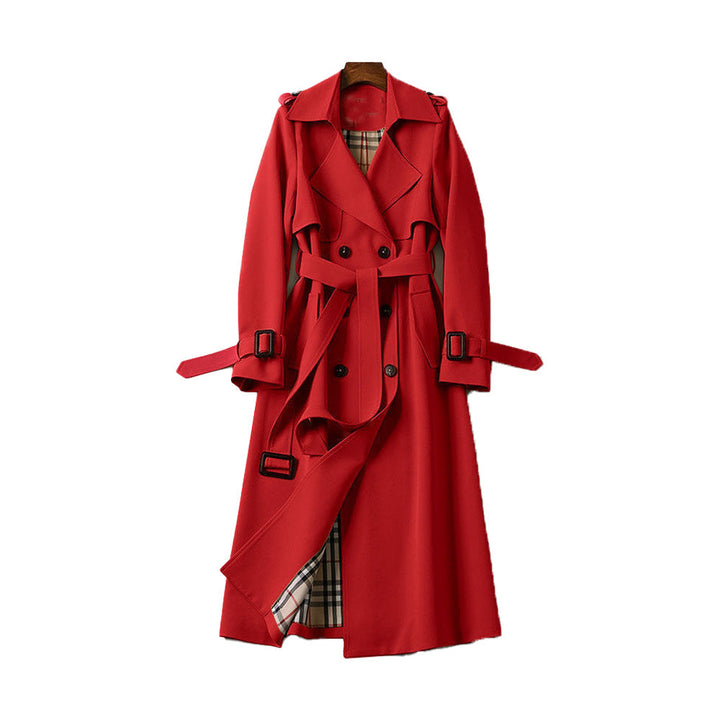 Damen Trenchcoat lang mit Gürtel und doppelreihiger Knopfleiste
