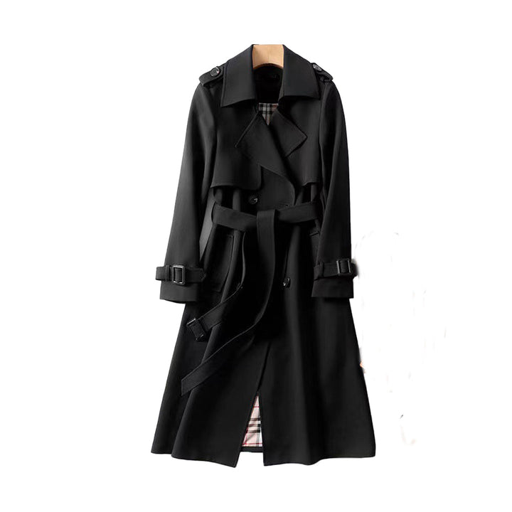 Damen Trenchcoat lang mit Gürtel und doppelreihiger Knopfleiste