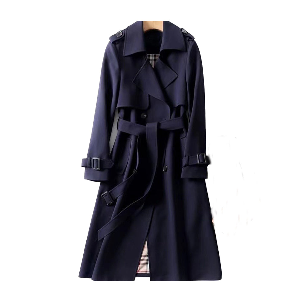 Damen Trenchcoat lang mit Gürtel und doppelreihiger Knopfleiste