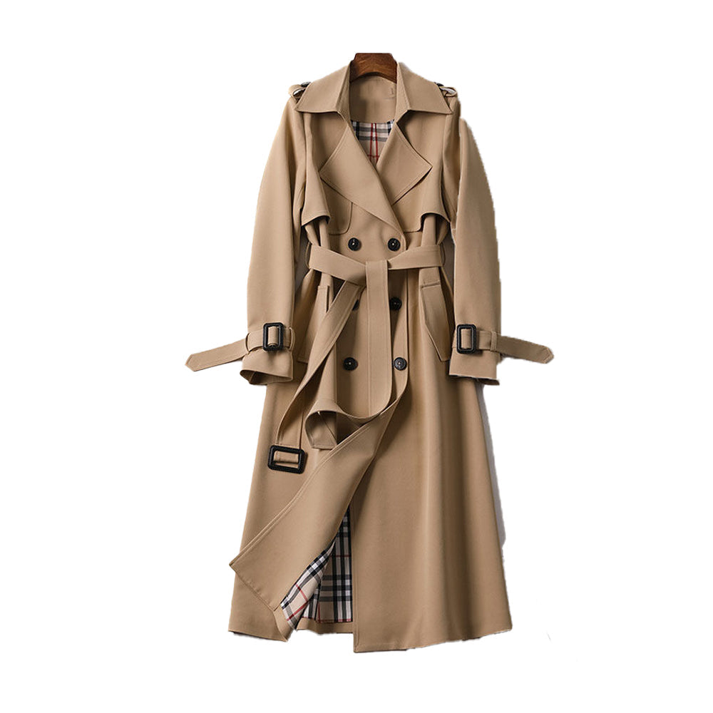 Damen Trenchcoat lang mit Gürtel und doppelreihiger Knopfleiste