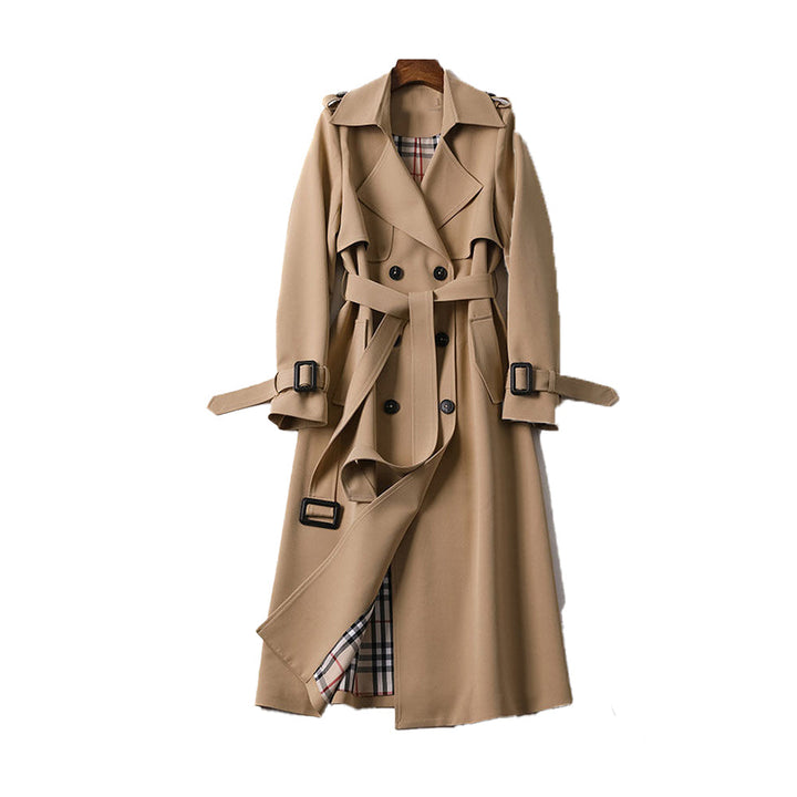 Damen Trenchcoat lang mit Gürtel und doppelreihiger Knopfleiste