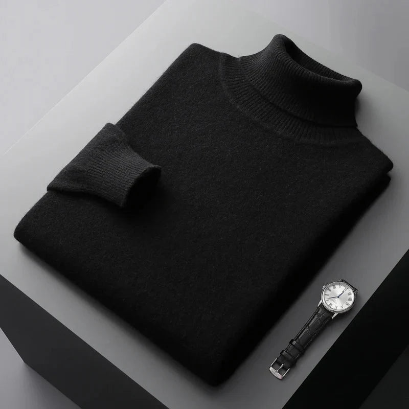 Herren Rollkragenpullover mit hohem Kragen und strukturiertem Saum