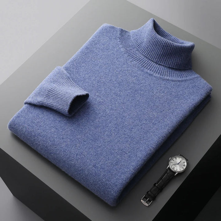 Herren Rollkragenpullover mit hohem Kragen und strukturiertem Saum