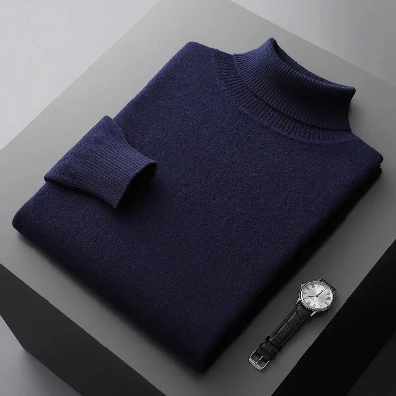 Herren Rollkragenpullover mit hohem Kragen und strukturiertem Saum