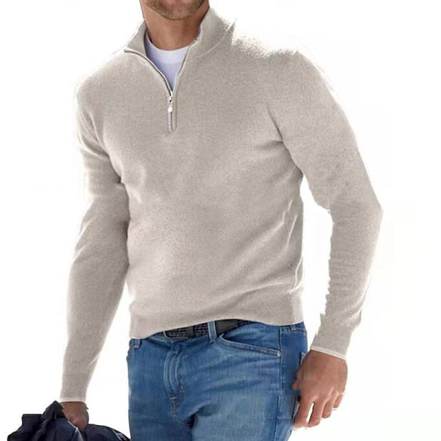 Strickpullover mit V-Ausschnitt, Reißverschlussdetail und lockerer Passform