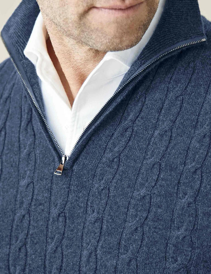 Herren Strickpullover mit Zopfmuster und Reißverschluss