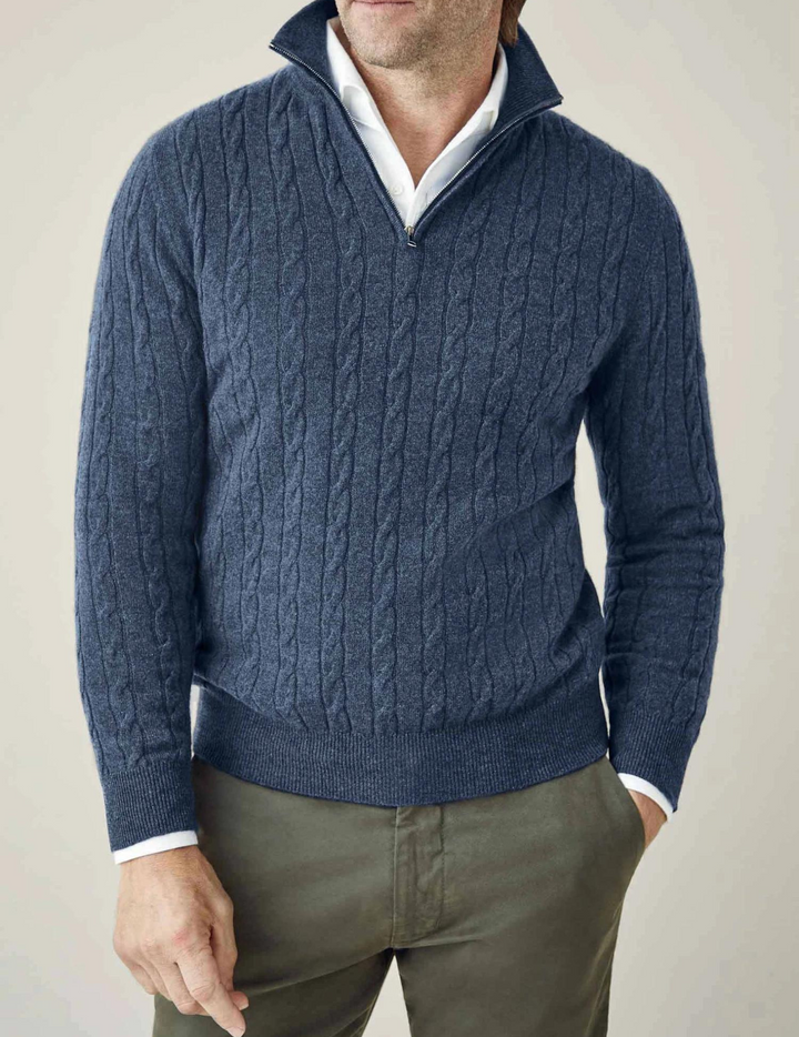 Herren Strickpullover mit Zopfmuster und Reißverschluss